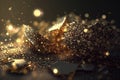 Golden glitter confetti lights on isolated on dark background. Gold glitter dust defocused texture. Abstract sparkle Royalty Free Stock Photo