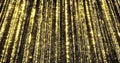 Golden glitter curtain background, gold glittering particles flowing, magic light sparks. Glowing sparks shiny threads Royalty Free Stock Photo
