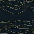 Golden glitter 3d lines frame background. Gold shiny glittering stripes on dark blue navy watercolor texture Royalty Free Stock Photo