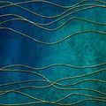 Golden glitter 3d lines frame background. Gold shiny glittering stripes on teal watercolor texture Royalty Free Stock Photo