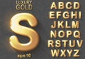 Golden glitter 3D uppercase english letters.