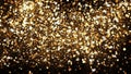 Golden glitter dust on black background. Sparkling splash illustration with gold powder. Bokeh glowing magic mist effect Royalty Free Stock Photo