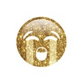 Golden glitter emoji sad face with crying tear icon