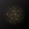 Golden glitter explosion. Bright dust splash. Gold glitter particles splatter. Sparkling firework on black background Royalty Free Stock Photo