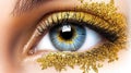 Golden glitter eye makeup, close-up, studio, beauty, advertisement Royalty Free Stock Photo