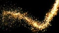 Golden glitter flight with sparkling light. Shining Christmas particles intro