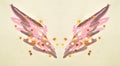 Golden glitter and glittering stars on abstract pink and black watercolor wings in vintage nostalgic colors