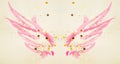 Golden glitter and glittering stars on abstract pink watercolor wings in vintage nostalgic colors