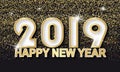 Golden Glitter Happy New Year 2019 Card - Vector Illustration On Black Background Royalty Free Stock Photo