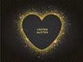 Golden glitter heart frame with space for text. Golden Sparkles on Black Background. Royalty Free Stock Photo