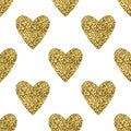 Golden glitter hearts seamless pattern. Royalty Free Stock Photo