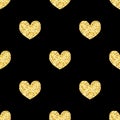 Golden glitter hearts, sparkles seamless pattern background Royalty Free Stock Photo