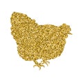 Golden glitter hen on white background. Hand-drawn doodle silhouette