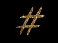 Golden glitter of isolated hand writing word HASHTAG symbol