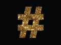 Golden glitter of isolated hand writing word HASHTAG symbol