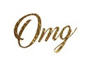 Golden glitter isolated hand writing word OMG