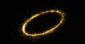 Golden glitter light circle tail, sparkling shine glow oval wave. Gold glittering magic shimmer trail, bright light sparks
