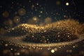 Golden glitter lights on isolated on dark background. Gold glitter dust defocused texture. Abstract sparkle particle Royalty Free Stock Photo