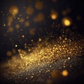 Golden glitter lights on isolated on dark background. Gold glitter dust defocused texture. Abstract sparkle particle Royalty Free Stock Photo