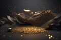 Golden glitter lights on isolated on dark background. Gold glitter dust defocused texture. Abstract sparkle particle Royalty Free Stock Photo