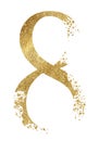 Golden glitter number 8 with dispersion effect isolated illustration