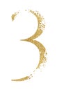 Golden glitter number 3 with dispersion effect isolated illustration