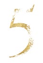 Golden glitter number 5 with dispersion effect isolated illustration