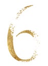 Golden glitter number 6 with dispersion effect isolated illustration