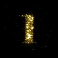 Golden glitter number 1, sparkling gold light and glowing gold particles shine font. Number one of shimmering sequins and glow