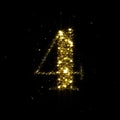 Golden glitter number 4, sparkling gold light and glowing gold particles shine font. Number four of shimmering sequins and glow