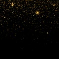 Golden glitter particles effect for luxury greeting rich background. Vector star dust sparks on transparent background.