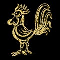 Golden glitter Rooster on background, template for banner, card, poster, flyer, t-shirt print. Symbol of 2017 New Year. Vector go