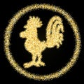 Golden glitter Rooster on black background, template for banner, card, poster, flyer, web, header. Symbol 2017 New Year. Vector g Royalty Free Stock Photo