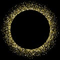 Golden Glitter Round Frame with Copy Space for Text on Black Background