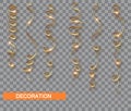 Golden glitter serpentine set, isolated with transparency background effect