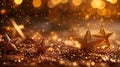 Golden Glitter Shimmering with Falling Stars and Christmas Lights Royalty Free Stock Photo