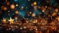 Golden Glitter Shimmering with Falling Stars and Christmas Lights Royalty Free Stock Photo