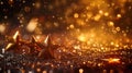 Golden Glitter Shimmering with Falling Stars and Christmas Lights Royalty Free Stock Photo