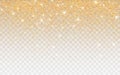 Golden glitter sparkle on a transparent background. Gold Vibrant background with twinkle lights. Vector illustration