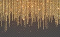 Golden glitter sparkle on a transparent background. Gold Vibrant background with twinkle lights. Vector illustration Royalty Free Stock Photo