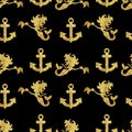 Golden Glitter sparkling sea life  seamless pattern Royalty Free Stock Photo