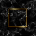 Golden glitter square frame on black marble background. Border and design with gold sparkles. Modern glamorous Christmas Royalty Free Stock Photo