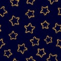 Golden glitter stars seamless pattern on dark blue background Royalty Free Stock Photo