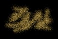 Golden glitter texture on black. Scattered golden color confetti,holiday background texture.