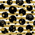 Golden glitter texture with hand draw black,golden, circles seam Royalty Free Stock Photo