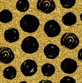 Golden glitter texture with hand draw black circles seamless Royalty Free Stock Photo