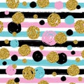 Golden Glitter Texture With Hand Draw Black,pink,blue Circles Se