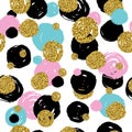 Golden glitter texture with hand draw black,pink,blue circles Royalty Free Stock Photo