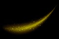 Golden glitter wave of comet trace with shiny glare effect Vector abstract gold flare or sparkling particles on premium background Royalty Free Stock Photo