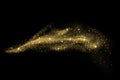 Golden glitter wave of comet trace with shiny glare effect Vector abstract gold flare or sparkling particles on premium background Royalty Free Stock Photo